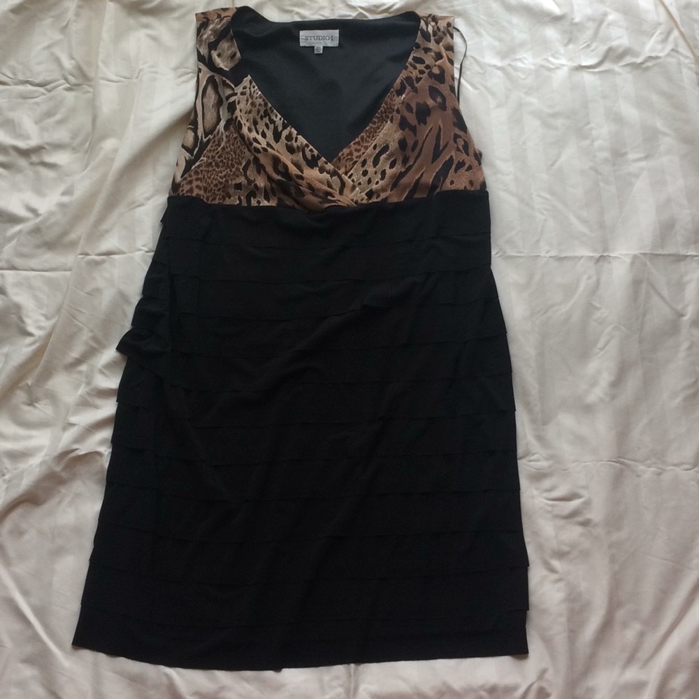 Studio I Leopard Print and Black Ruffle Dress 18W